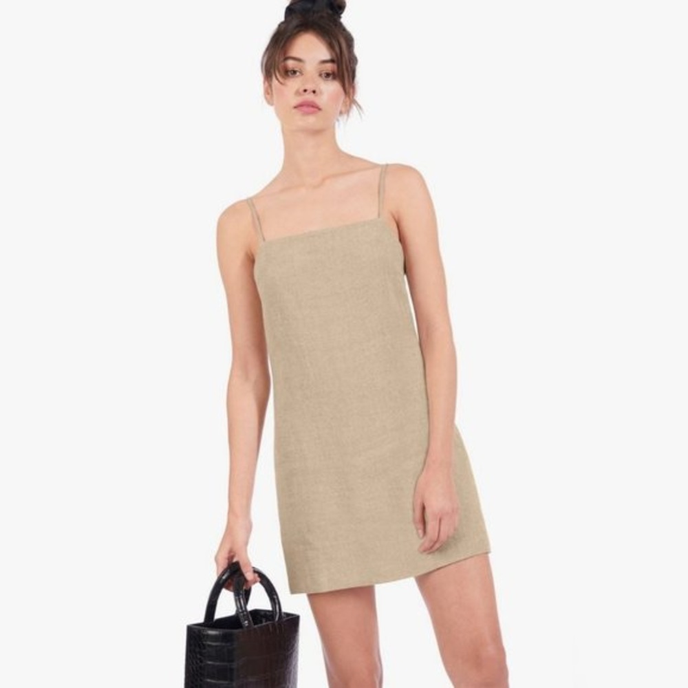 STAUD jour linen mini sun dress  blue XS New